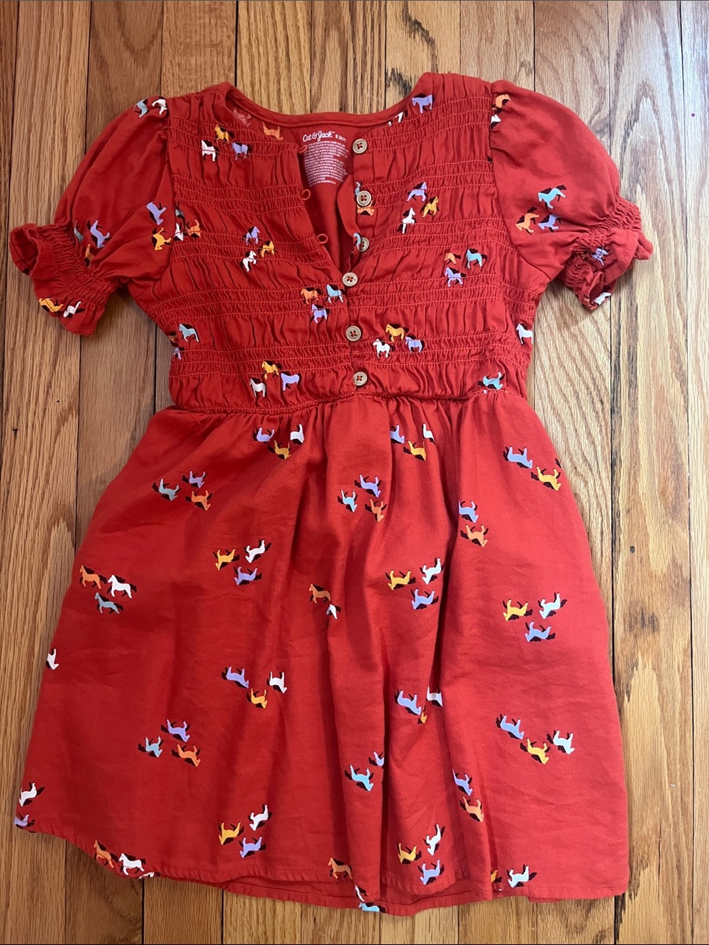 Cat & Jack Red Smocked Dress with Horse Motif